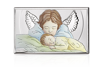 Aniołek nad dzieckiem Obrazek srebrny w kolorze z grawerem Valenti 81288