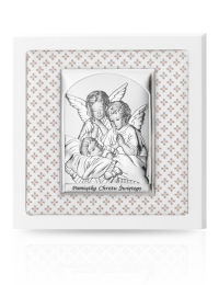 Aniołki na beżowej poduszce Obrazek srebrny z grawerem Valenti JAP 75020