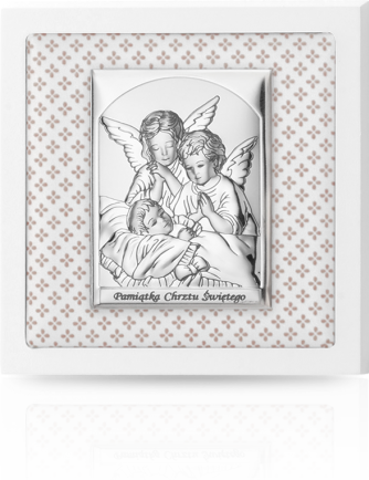 Aniołki na beżowej poduszce: obrazek srebrny - Valenti