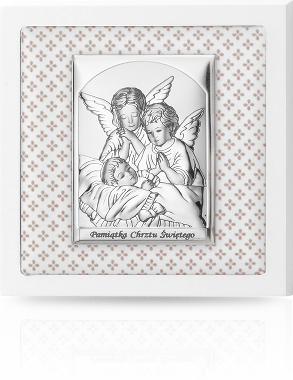 Aniołki na beżowej poduszce: obrazek srebrny - Valenti