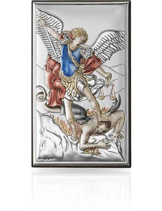 Archanioł Michał Obrazek srebrny koloryzowany z grawerem Valenti 18031