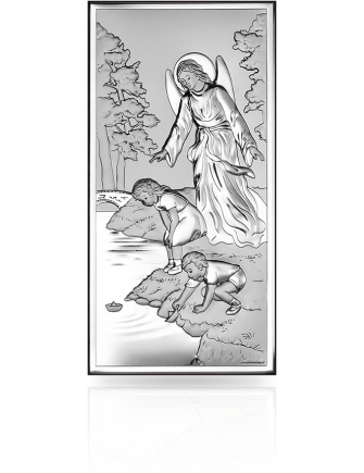 Anioł Stróż nad dziećmi Obrazek srebrny z grawerem Beltrami 6497