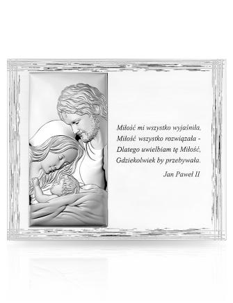 Św. Rodzina ze słowami papieża Obraz srebrny z grawerem Valenti JAP767