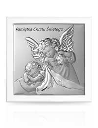 Aniołek z latarenką Srebrny obrazek na Chrzest z grawerem Beltrami 6733
