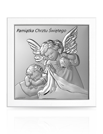 Aniołek z latarenką Srebrny obrazek na Chrzest z grawerem Beltrami 6733