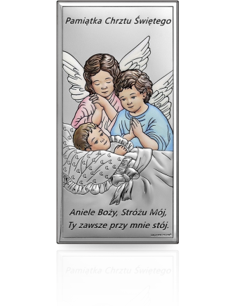 Aniołki nad dzieckiem Obrazek srebrny z grawerem Beltrami 6655