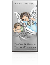 Aniołki nad dzieckiem Obrazek srebrny na Chrzciny z grawerem Beltrami 6657