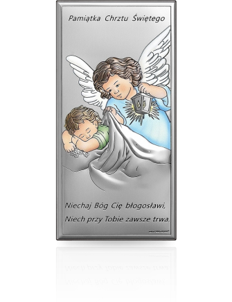 Aniołki nad dzieckiem Obrazek srebrny z Aniołkiem z grawerem Beltrami 6657