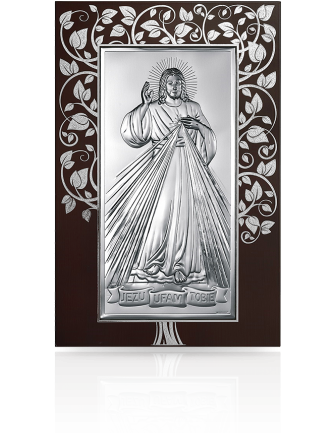 Jezu Ufam Tobie na drewnie Obraz srebrny z grawerem Beltrami 6443M
