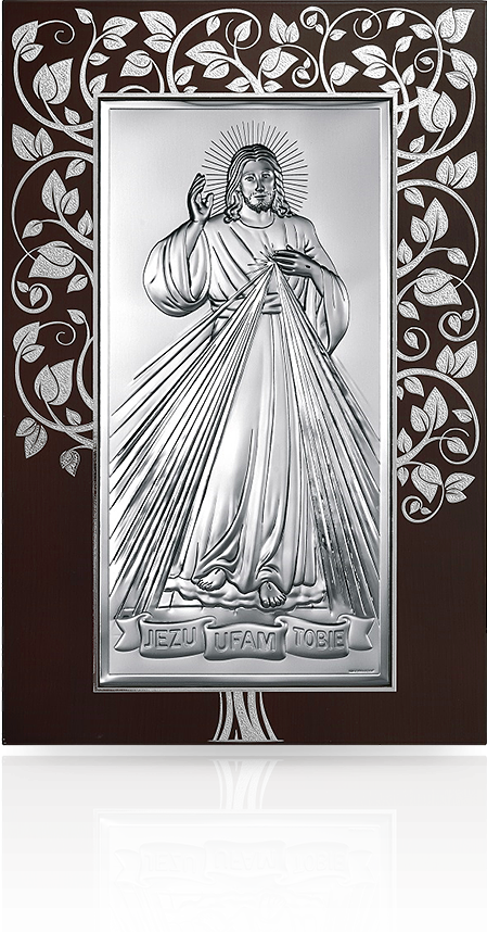 Jezu Ufam Tobie na drewnie: obraz srebrny - Beltrami