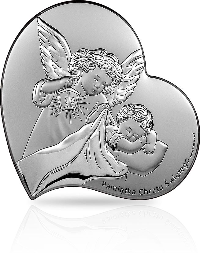 Srebrny Anioł w serduszku: prezent na Chrzest - Beltrami