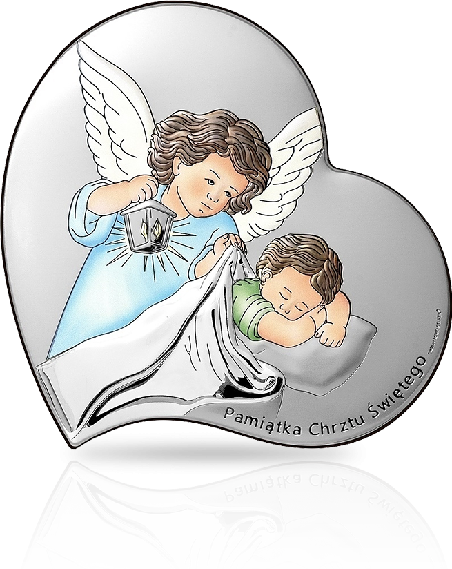 Aniołek nad dzieckiem: obrazek srebrny - Beltrami