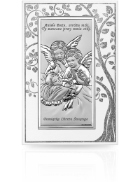 Aniołki nad dzieckiem Obrazek srebrny z aniołkiem z grawerem Beltrami 6468SP