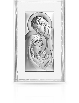 Święta Rodzina na białym drewnie Obraz srebrny z grawerem Beltrami 6380