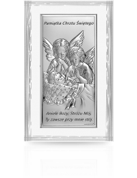 Aniołki nad dzieckiem Obrazek srebrny na Chrzest z grawerem Beltrami 6655W
