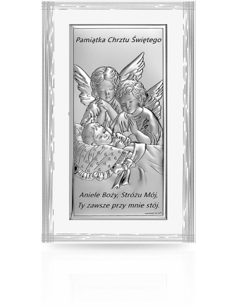 Aniołki nad dzieckiem Obrazek srebrny z aniołkami z grawerem Beltrami 6655W