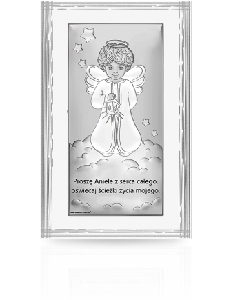 Aniołek z latarenką Obrazek srebrny z aniołkiem z grawerem Beltrami 6756W