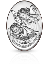 Anioł Stróż nad dzieckiem Obrazek srebrny z grawerem Beltrami 6353