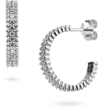 Klasyczne kolczyki okrągłe z cyrkoniami: srebro 925, śr. 16 mm - Lanotti