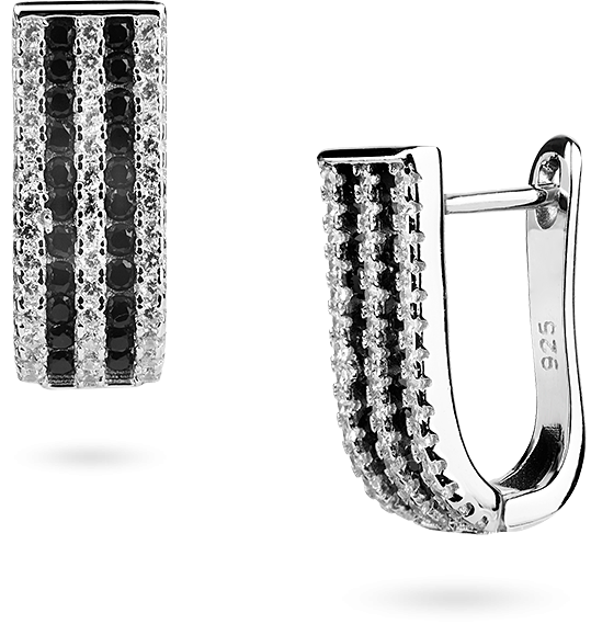 Kolczyki z białymi i czarnymi cyrkoniami: srebro 925, dł. 18 mm - Lanotti
