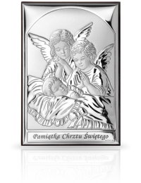 Aniołki przy dziecku Obrazek srebrny z grawerem Valenti JAP 751