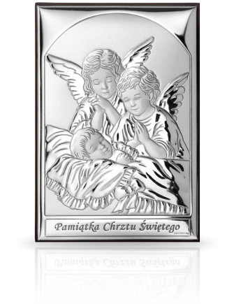 Aniołki przy dziecku Obrazek srebrny z grawerem Valenti JAP 751