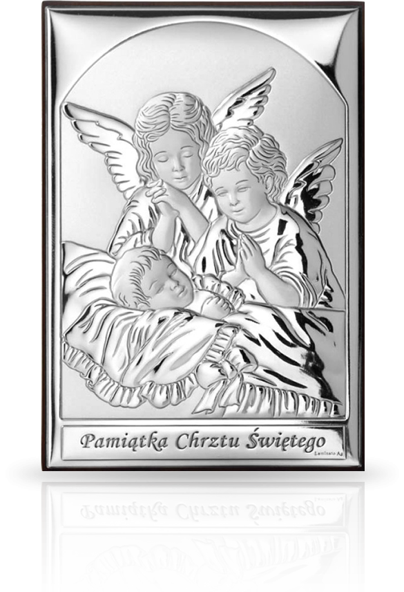 Aniołki przy dziecku: obrazek srebrny - Valenti