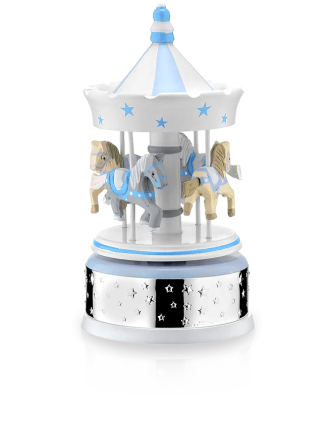 Karuzela z konikami - pozytywka Niebieska dla chłopca z grawerem Valenti 21089C