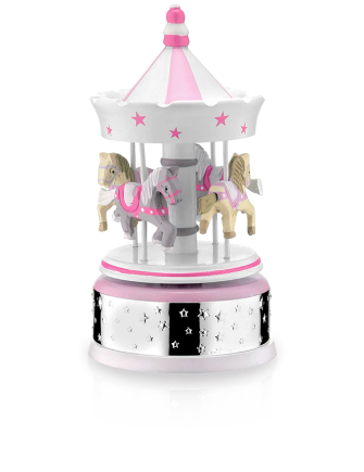 Karuzela z konikami - pozytywka Różowa dla dziewczynki z grawerem Valenti 21089R