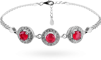 Bransoletka z czerwonymi cyrkoniami: srebro 925, dł. 180 mm - Lanotti