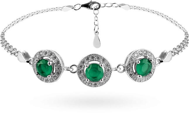 Bransoletka z zielonymi cyrkoniami: srebro 925, dł. 180 mm - Lanotti