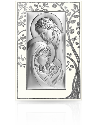 Św. Rodzina z drzewkiem szczęścia Srebrny obraz na Ślub z grawerem Beltrami 6380P