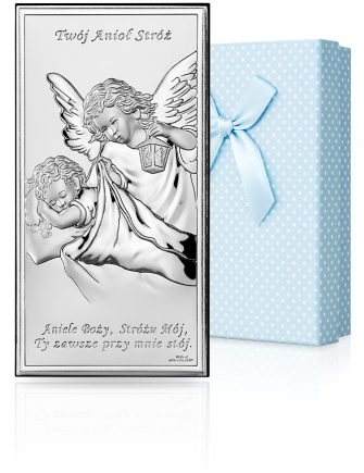 Anioł Stróż z napisem W ozdobnym pudełeczku z grawerem Valenti JAP769