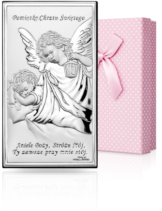Aniołek nad dzieckiem W ozdobnym pudełeczku z grawerem Valenti JAP768