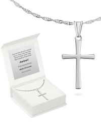 Krzyżyk srebrny z łańcuszkiem W pudełeczku z grawerem z grawerem Lanotti K014