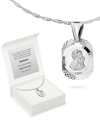 Srebrny łańcuszek z medalikiem W pudełeczku z grawerem z grawerem Lanotti GMD184