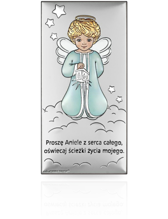 Kolorowy obrazek ze srebra Z aniołkiem na chrzest z grawerem Beltrami 6756