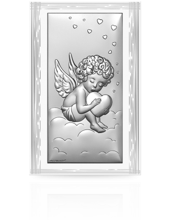 Anioł Stróż z serduszkiem Obrazek srebrny z grawerem Beltrami 6782W