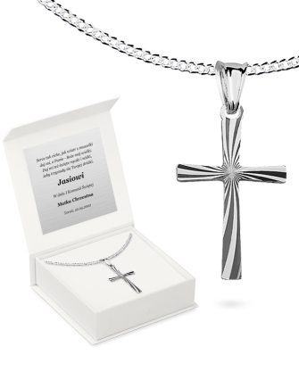 Krzyżyk srebrny z łańcuszkiem W pudełeczku z grawerem z grawerem Lanotti KD015