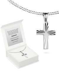 Krzyżyk srebrny z łańcuszkiem W pudełeczku z grawerem z grawerem Lanotti KD038
