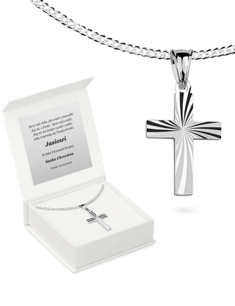 Krzyżyk srebrny z łańcuszkiem: w pudełeczku z grawerem - Lanotti