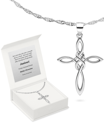 Krzyżyk srebrny z łańcuszkiem: w pudełeczku z grawerem - Lanotti