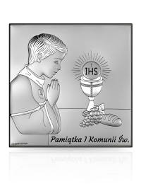 Pamiątka komunijna dla chłopca Obrazek srebrny z grawerem Beltrami 6797