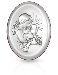 Pamiątka dla dziewczynki Obrazek srebrny na Komunię z grawerem Beltrami 6342
