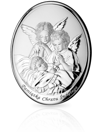 Anioł Stróż na Chrzest Obrazek okrągły z grawerem MIDA  Argenti 000604