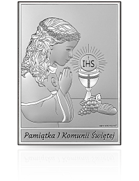 Pamiątka komunijna dla dziewczynki Obrazek srebrny z grawerem Beltrami 6795