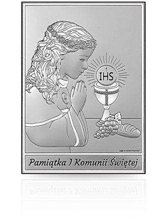 Pamiątka komunijna dla dziewczynki Obrazek srebrny z grawerem Beltrami 6795