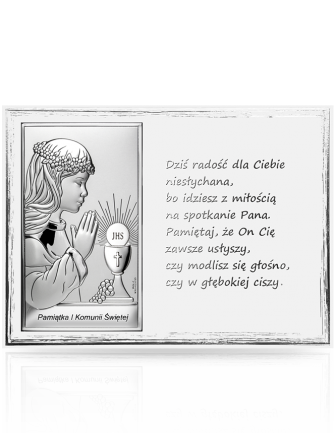Pamiątka na Komunię dla dziewczynki Panel z obrazkiem i wierszem z grawerem Valenti JAP774