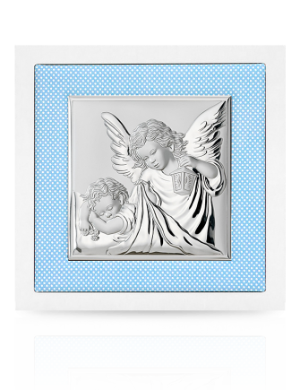 Aniołek w niebieskiej ramce Obrazek srebrny z grawerem Valenti 75020