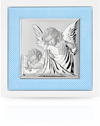 Aniołek w niebieskiej ramce: obrazek srebrny - Valenti